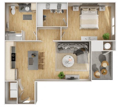 a bedroom with a bed and a mirror